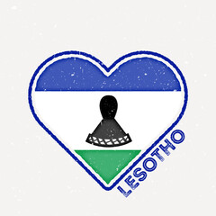 Lesotho heart flag badge. Lesotho logo with grunge texture. Flag of the country heart shape. Vector illustration.