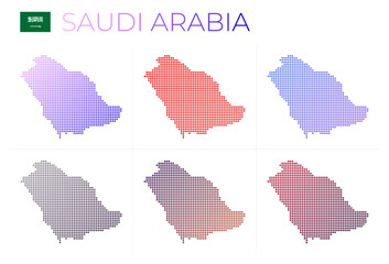 Fototapeta na wymiar Saudi Arabia dotted map set. Map of Saudi Arabia in dotted style. Borders of the country filled with beautiful smooth gradient circles. Attractive vector illustration.