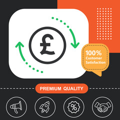 Pound, currency, exchange icon. With orange and black background.