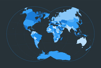 World Map. Van der Grinten IV projection. Futuristic world illustration for your infographic. Nice blue colors palette. Creative vector illustration.