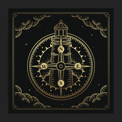 Luxury golden compass and light house