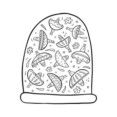 Printable coloring page for adult and childrens with outline birds and globe. Line art design for antistress colouring book. Hand drawn black and white illustration in vector doodle style