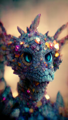 Obraz premium Cute dragon baby made from crystals, fantasy creatures made from magical crystals 3d rendering