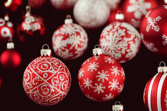 Christmas ornaments colorful, Christmas background winter holydays concept 3d rendering