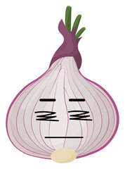 Sticker pink onion with kawaii emotions. Flat illustration of a onion with emotions without background.