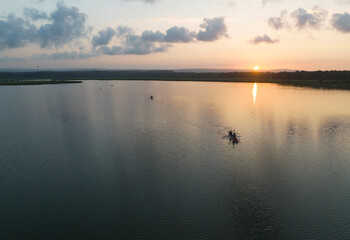 Obraz na płótnie Canvas Canoeing in the Mert Lake Drone Photo, İgneada Kırklareli, Turkey