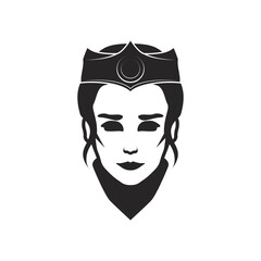 Beautiful queen in tiara logo stencil isolated
