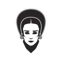 Beautiful queen in headdress with earrings logo stencil isolated