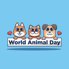 Cute cat and friends vector illustration world animal day.