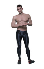 Fototapeta premium 3D Render : emotionless shirtless young man wearing sport legging pants and sneakers is standing and waiting , PNG transparent