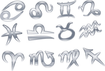 Glossy metallic zodiac symbols
