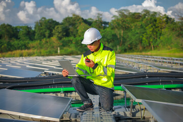 Portrait of professional man engineer working checking the panel