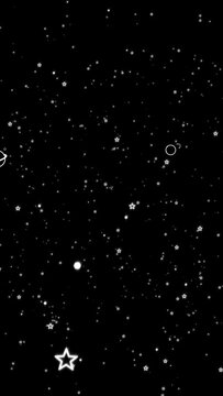 Space animated background , fly trough star field and space objects like planets, asteroids, rocket and comet. 20 seconds length , 2160x3840, vertical resolution.