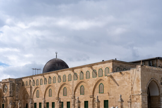 Old Sacred City of Jerusalem, Holy Mosque named Masjid Al Aqsa, islamic icon for Muslims for pray