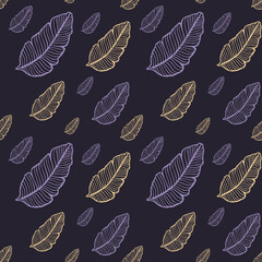 Seamless colored natural pattern of leaves or feathers
