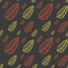 Seamless colored natural pattern of leaves or feathers
