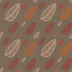 Seamless colored natural pattern of leaves or feathers
