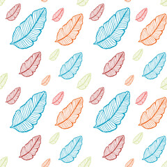 Seamless colored natural pattern of leaves or feathers
