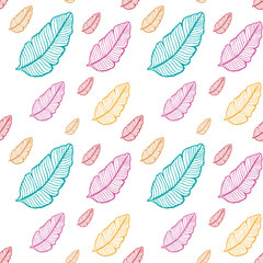 Fototapeta na wymiar Seamless colored natural pattern of leaves or feathers 