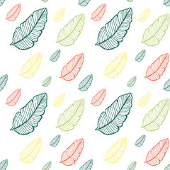 Seamless colored natural pattern of leaves or feathers
