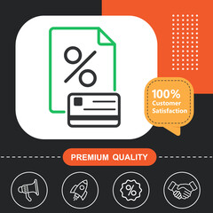 Credit card percent bonus icon. With orange and black background.