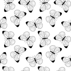 vector seamless pattern with butterflies, hand drawn background