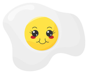 Sticker funny egg with kawaii emotions. Kawaii faces on scrambled eggs. Illustration without background