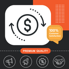 Return on Investment icon. With orange and black background.