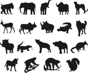 Collections of Wild Animals Various type flat isolated vector Silhouettes