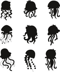 Collections of Jellyfish flat isolated vector Silhouettes