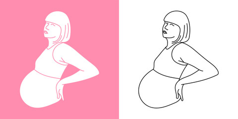 Pregnant woman silhouette, lined illustration, one line art, motherhood illustration. Prenatal, pregnant woman symbol, silhouette picture of mother