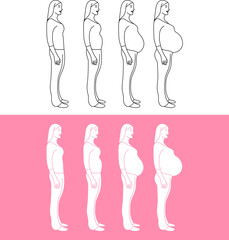 Pregnant woman silhouette, lined illustration, one line art, motherhood illustration. Prenatal, pregnant woman symbol, silhouette picture of mother
