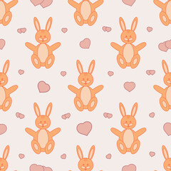 Vector seamless pattern. Child. A hare with hearts