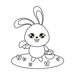 coloring page for little kids vector rabbit with mushrooms