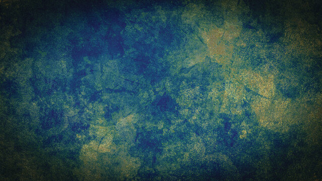 Beautiful green and dark blue ocean background. Blue concrete wall. Abstract metal rust grunge texture. Colorful Stained stony rusty wall background.