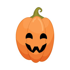Halloween pumpkin in cartoon flat style isolated on white background. Funny vector illustration for graphic design.