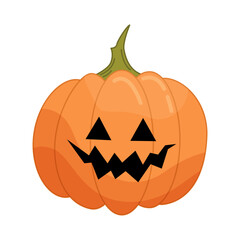 Halloween pumpkin in cartoon flat style isolated on white background. Funny vector illustration for graphic design.