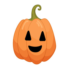 Halloween pumpkin in cartoon flat style isolated on white background. Funny vector illustration for graphic design.