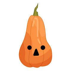 Halloween pumpkin in cartoon flat style isolated on white background. Funny vector illustration for graphic design.