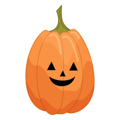 Halloween pumpkin in cartoon flat style isolated on white background. Funny vector illustration for graphic design.