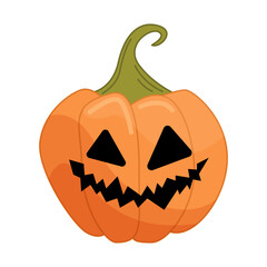 Halloween pumpkin in cartoon flat style isolated on white background. Funny vector illustration for graphic design.