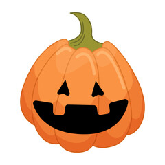 Halloween pumpkin in cartoon flat style isolated on white background. Funny vector illustration for graphic design.