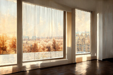 The big window and autumn view outside - Digital Generate Image
