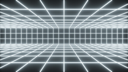 Obraz premium Neon retro room with neon lines, futuristic tech background - 3D rendering