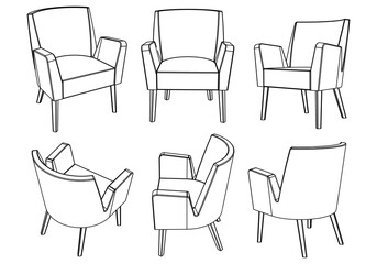 Collection of elegant modern chairs hand drawn with in lines on white background vector illustration