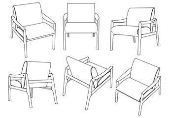 Home armchair vector outline set icon. Vector illustration comfortable chair on white background. Isolated outline set icon home armchair.
