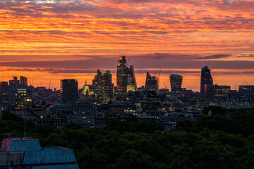 London city skyline at sunrise 