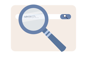 Search icon. Magnifier glass on web page. Information search system. Vector flat illustration 