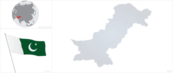 Pakistan map and flag. vector