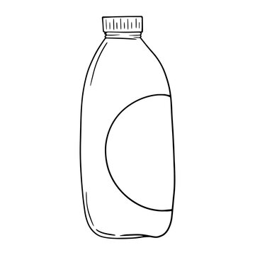 Monochrome image, high plastic milk bottle, copy space, vector cartoon